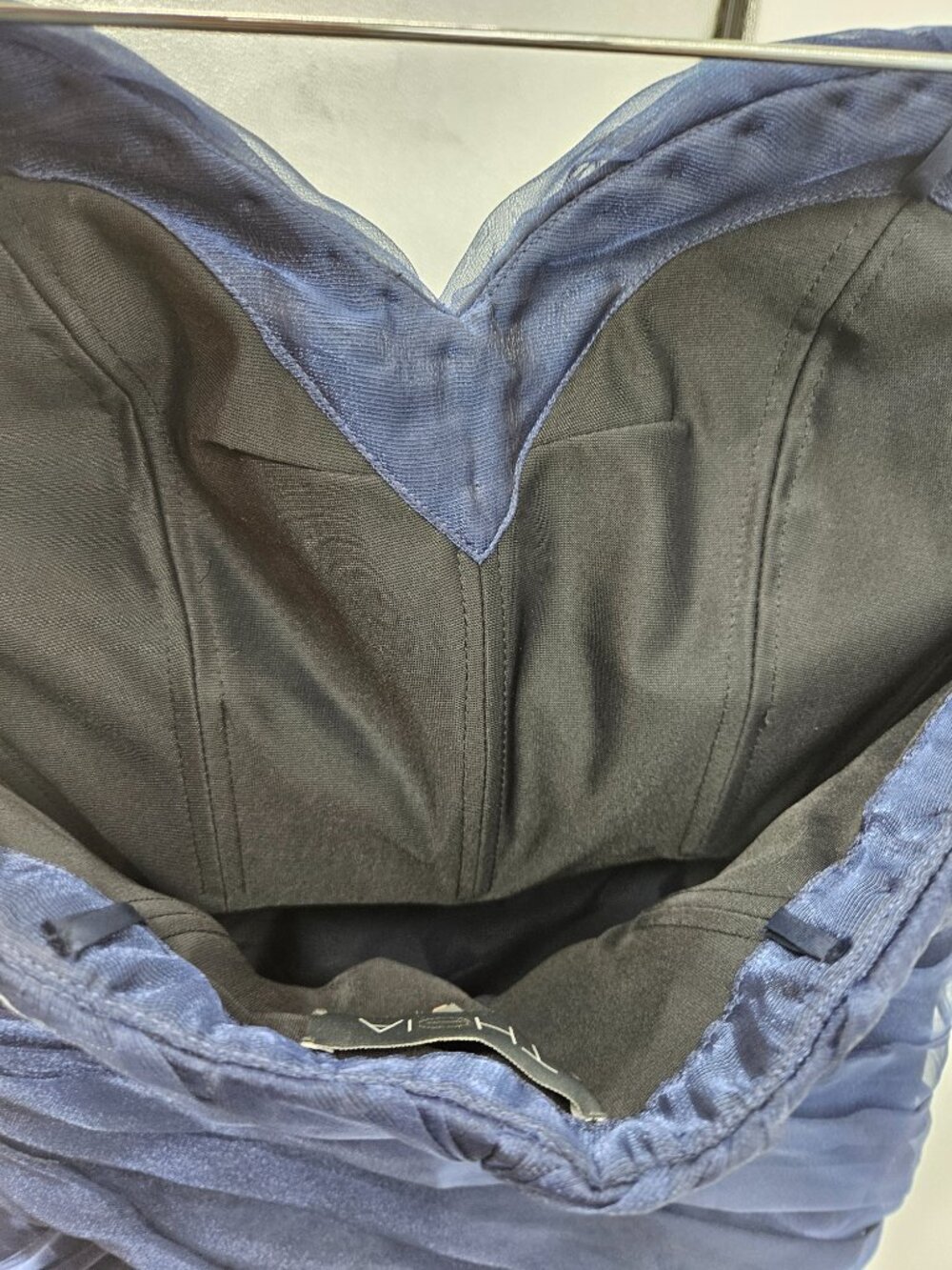 Theia Strapless Ruched Tulle Cocktail Dress Navy Blue Women's Size 6 Evening - Picture 5 of 12